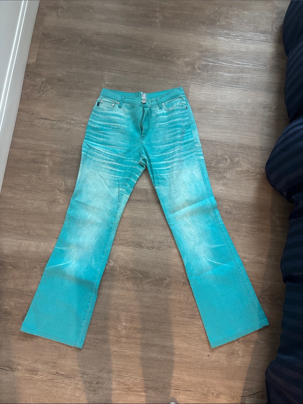 Roberto Cavalli Aqua Blue Teal Flare Jeans